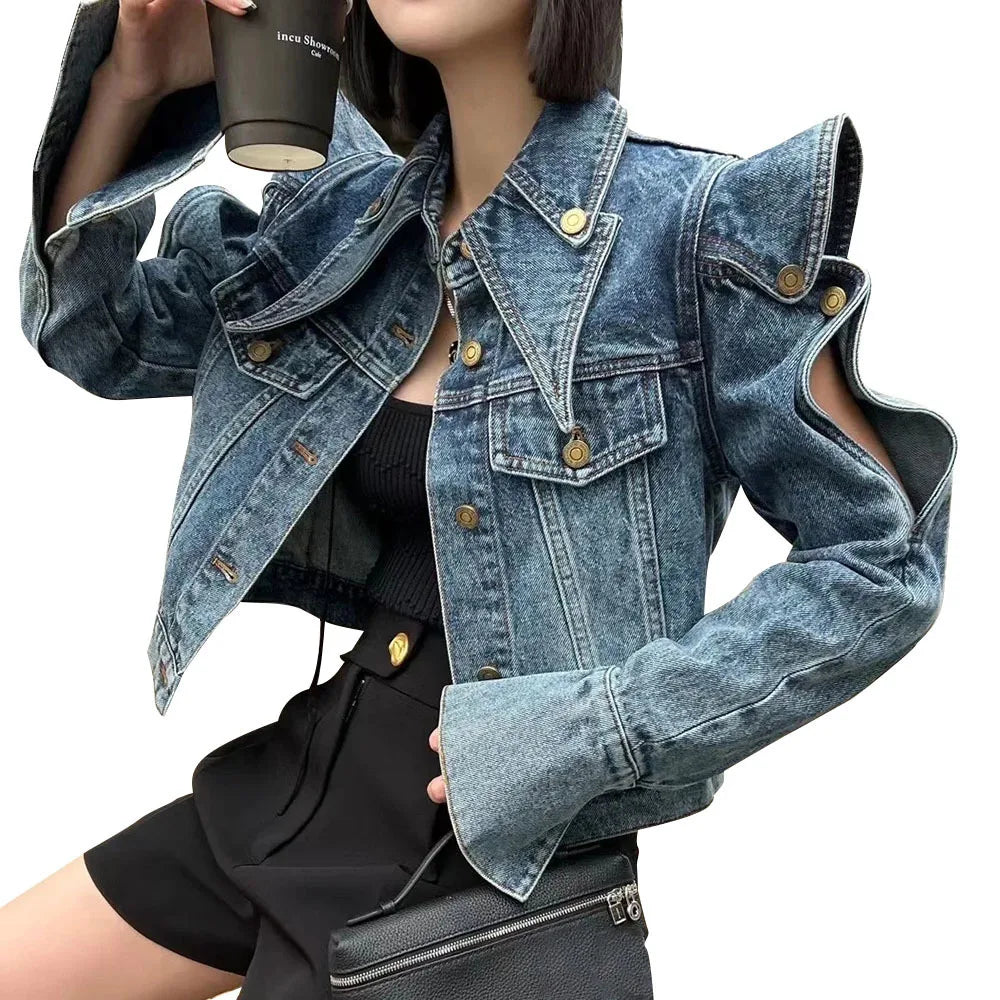 Cutout-Shoulder Button-Front Jacket