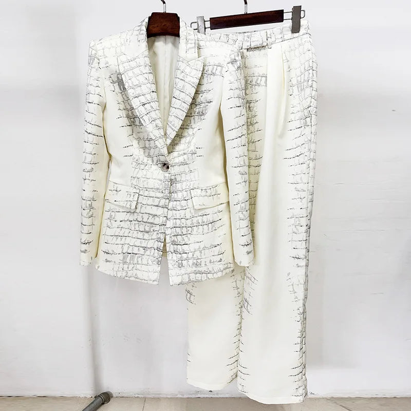 Textured Blazer and Pants Set