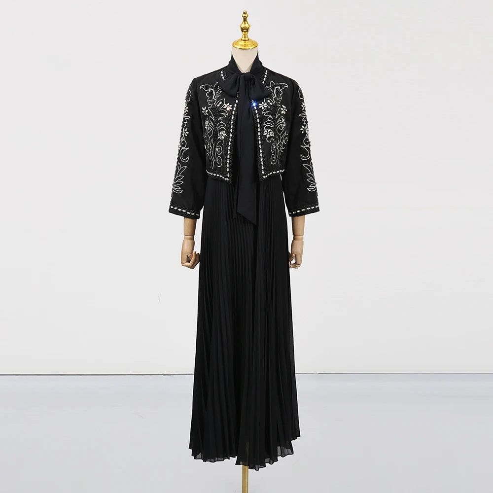 Embellished Jacket and Pleated Dress Set