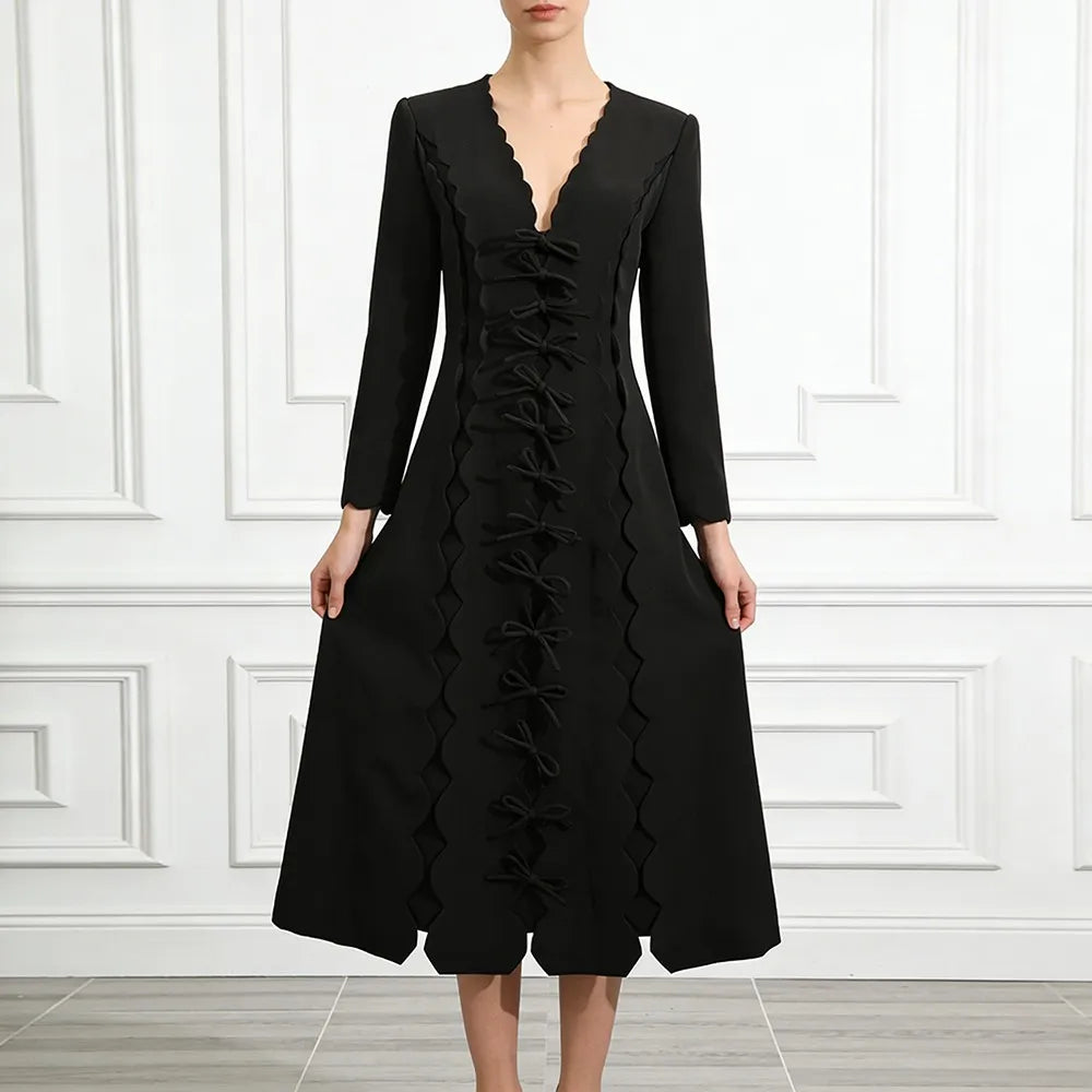 Bow-Front Scalloped Dress