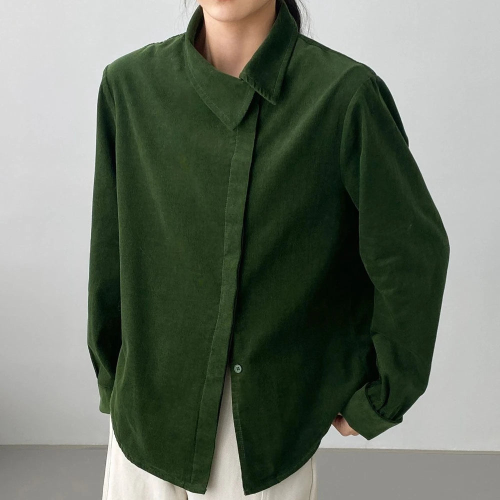 Asymmetric-Collar Relaxed Shirt Jacket
