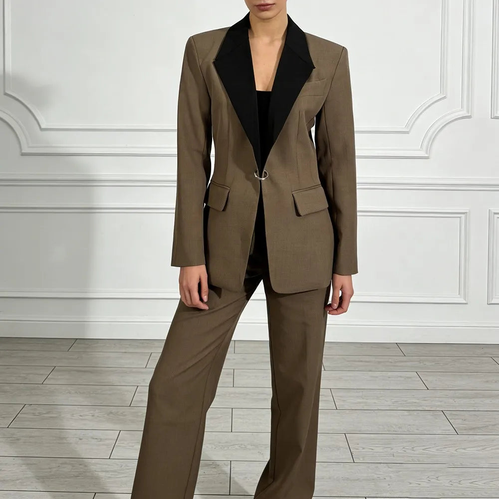 Contrast-Lapel Tailored Blazer