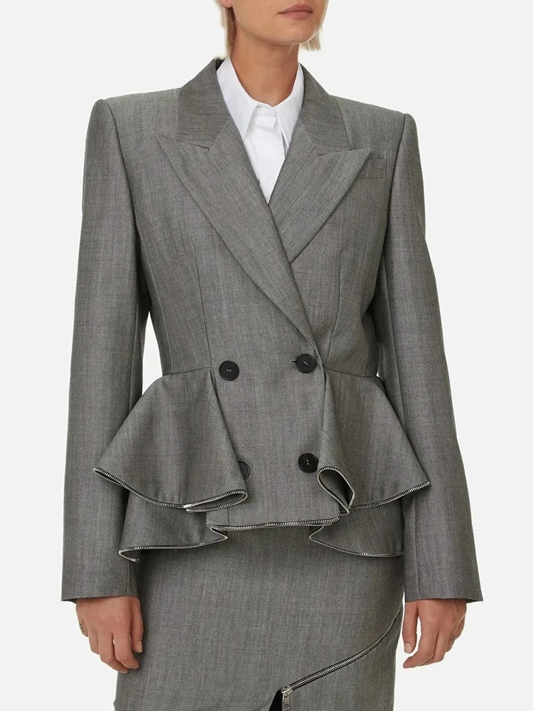Ruffled Peplum Tailored Blazer