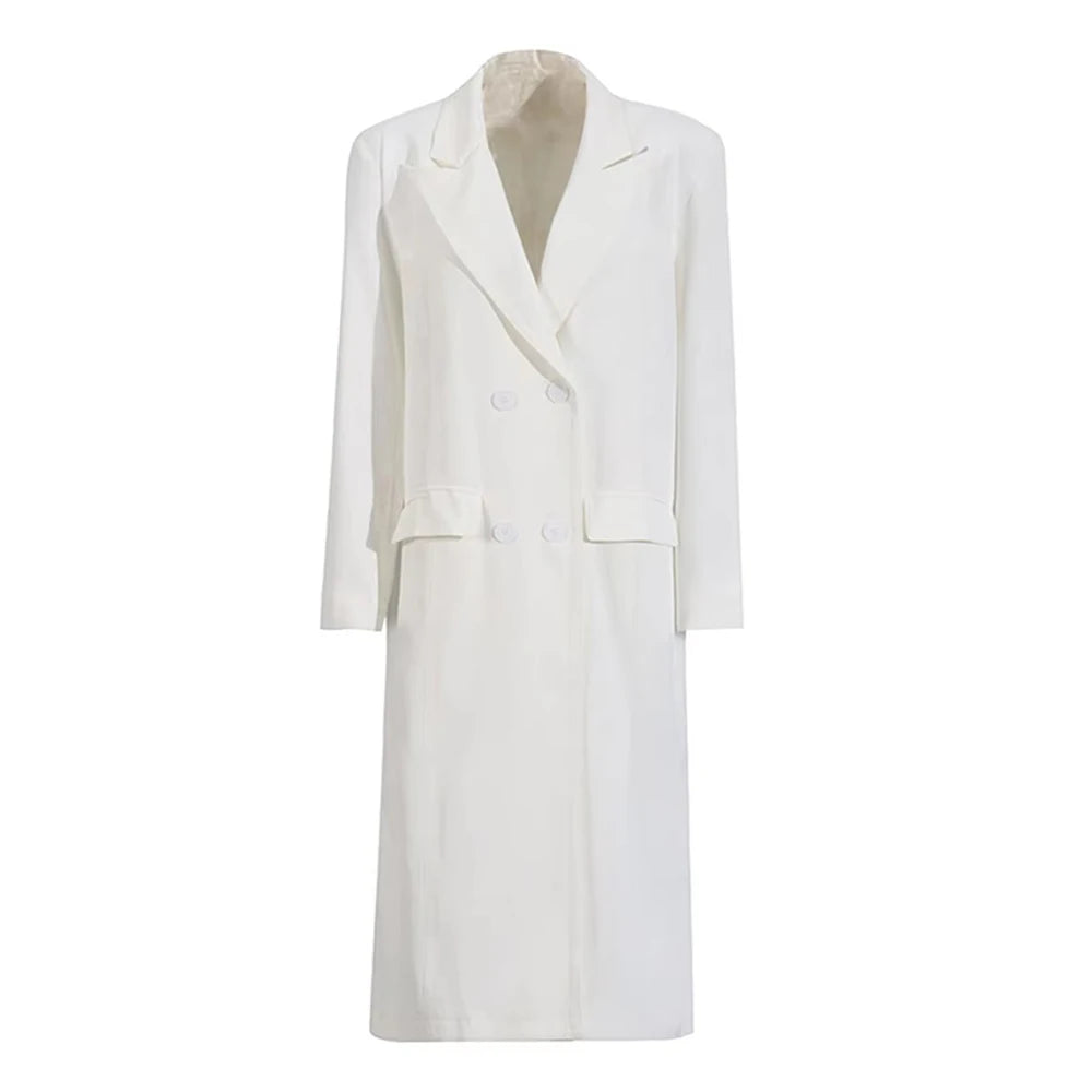 Layered-Panel Longline White Blazer