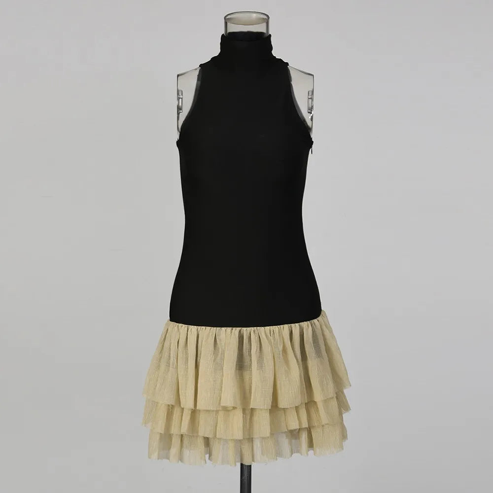 Tiered-Hem Halter Mini Dress