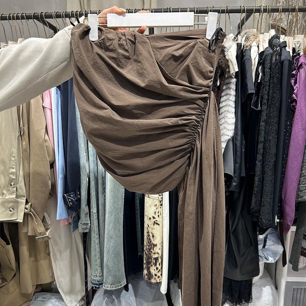Ruched Asymmetric Long Skirt
