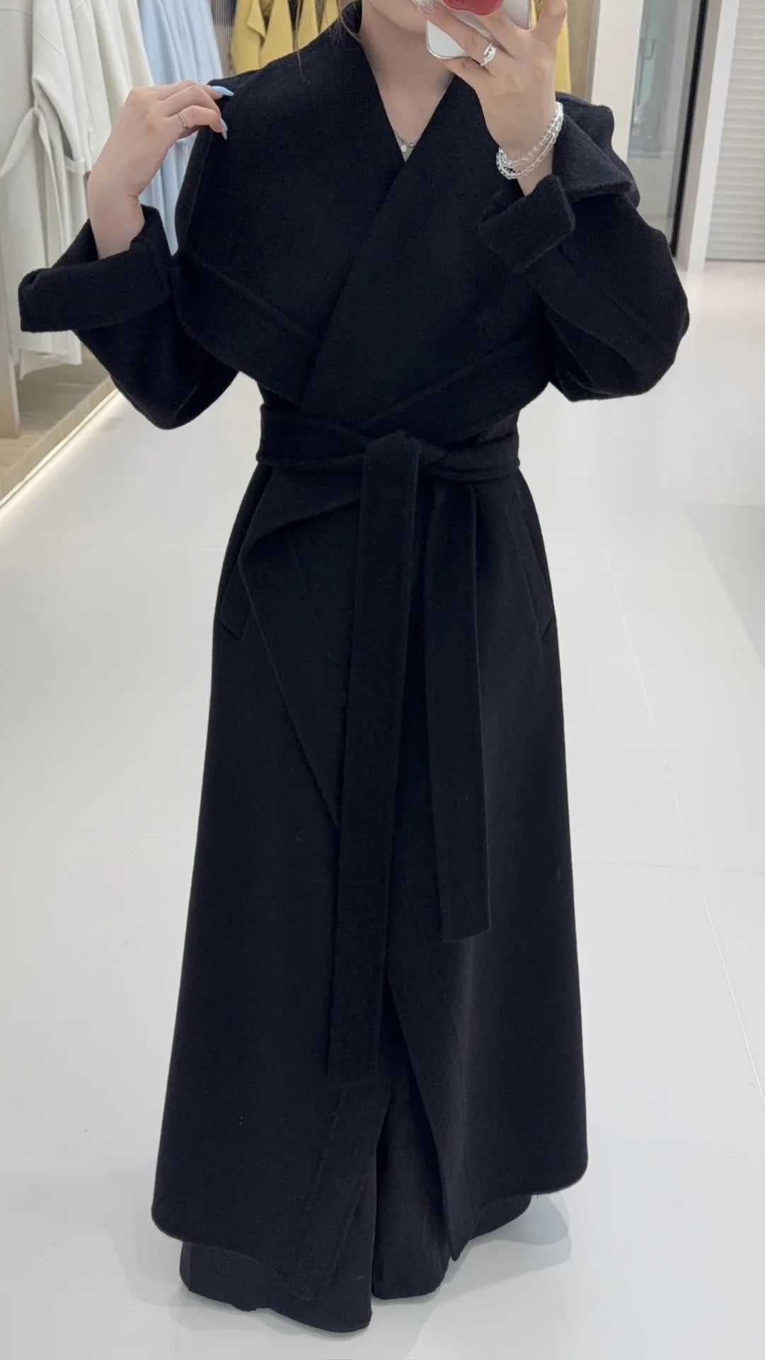 Draped-Collar Long Wrap Coat