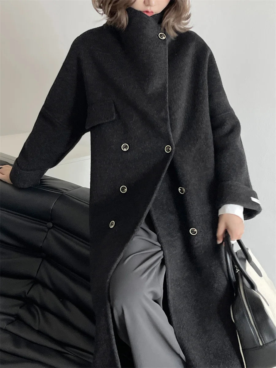 Wide-Lapel Double-Breasted Coat