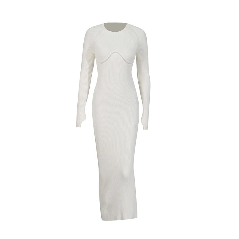Cutout-Bodice Long-Sleeve Dress