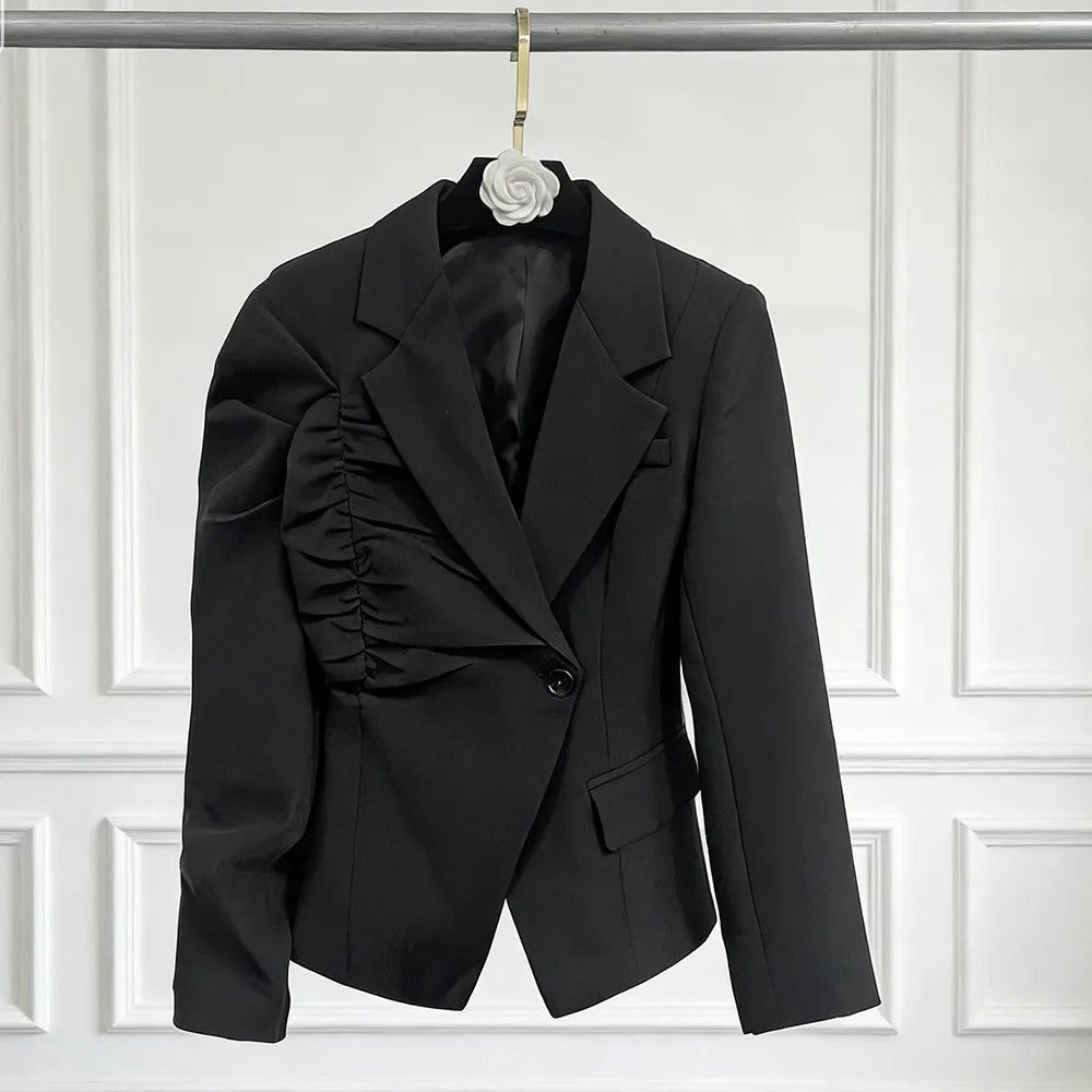 Ruched-Waist Puff-Sleeve Blazer