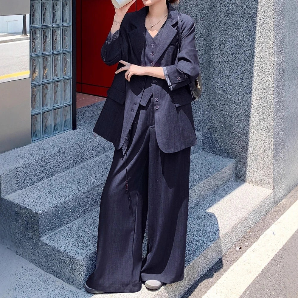 Pinstriped Three-Piece Pants Suit