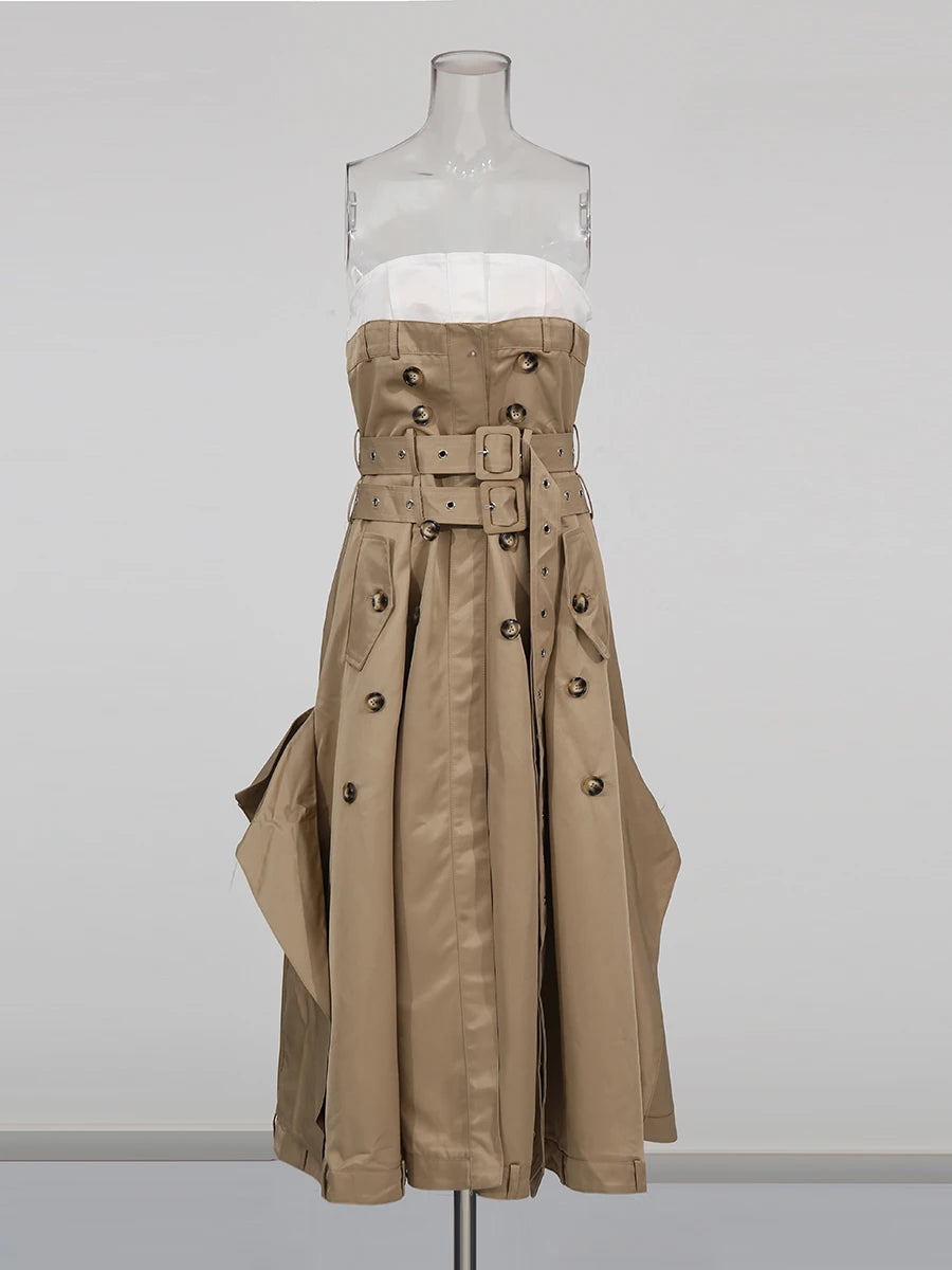 Strapless Button-Front Long Dress