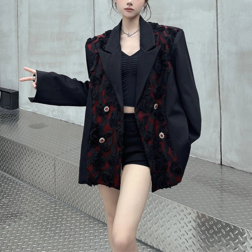 Floral-Panel Relaxed Blazer