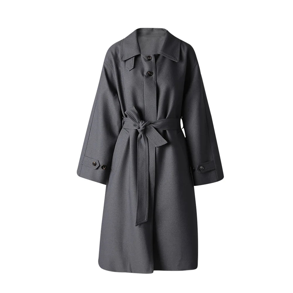 Tie-Waist Collared Trench Coat