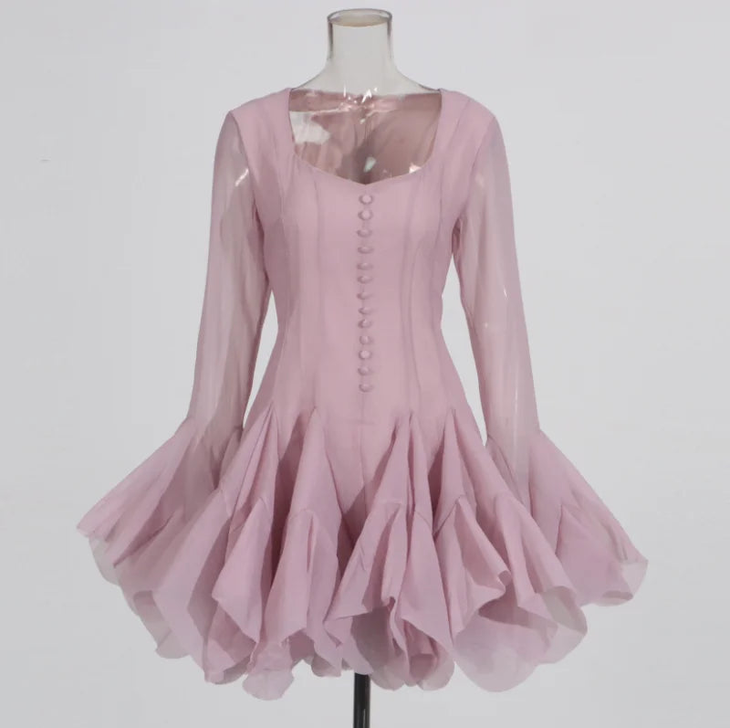 Ruffle-Sleeve Fit-and-Flare Mini Dress