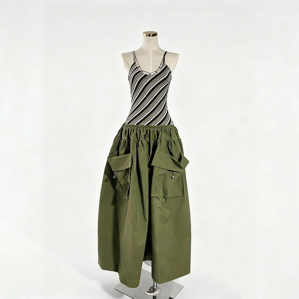 Striped-Bodice Pocket Dress