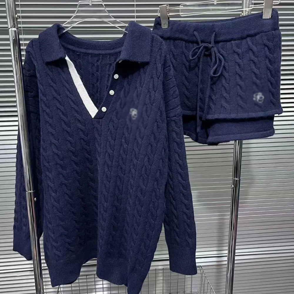Cable-Textured Top and Shorts Set