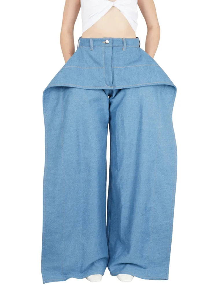 Layered-Pocket Wide-Leg Pants