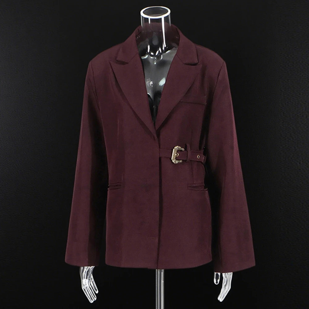 Buckle-Waist Notched-Lapel Blazer
