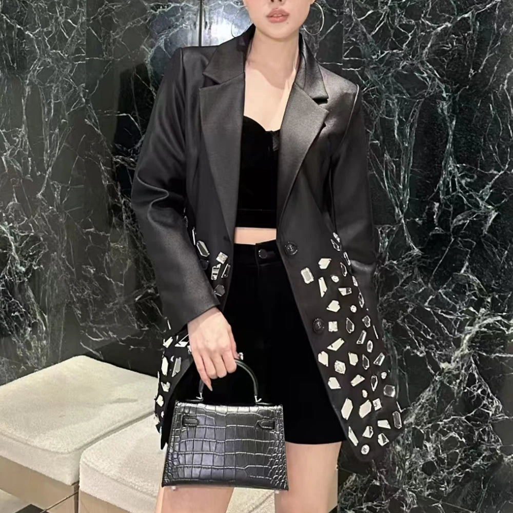Embellished-Panel Longline Blazer