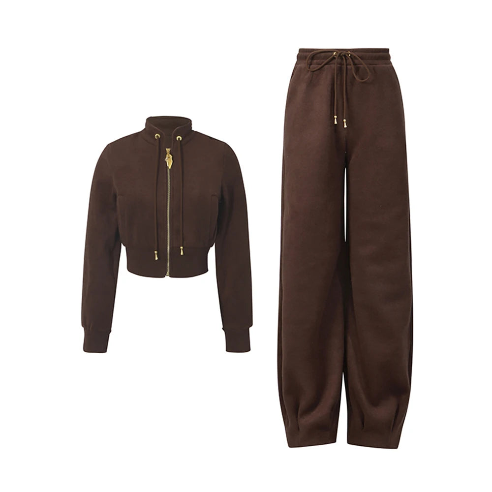 Cropped Jacket and Drawstring Pants Set