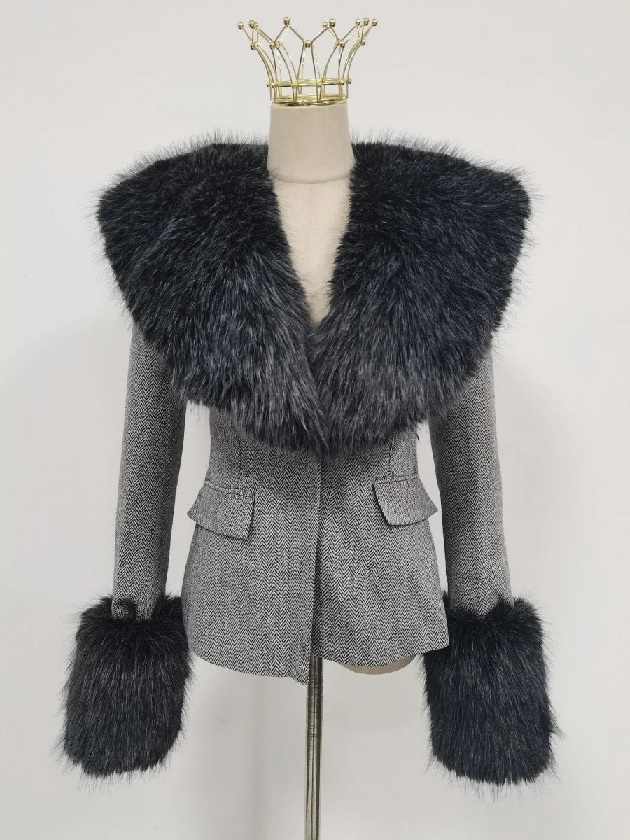 Shaggy-Trim Fitted Jacket