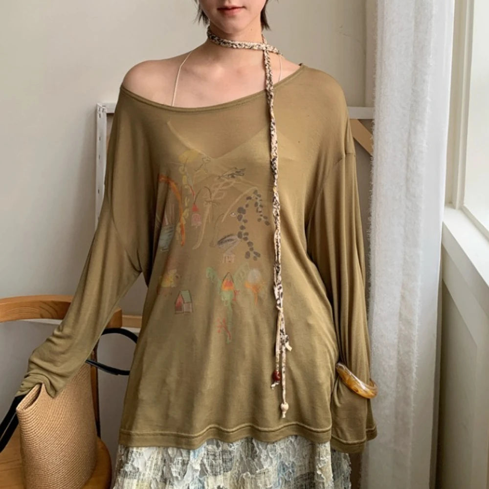 Graphic Off-Shoulder Relaxed Top