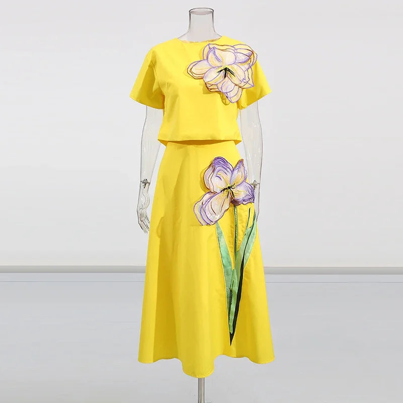 Floral-Print Top and Long Skirt Set