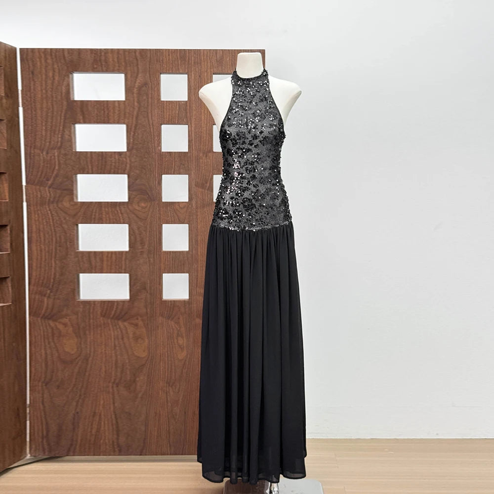 Sequin Halter Long Dress
