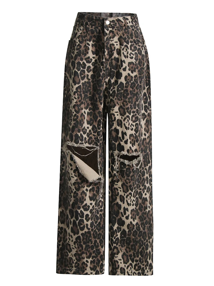 Leopard-Print Distressed Jeans