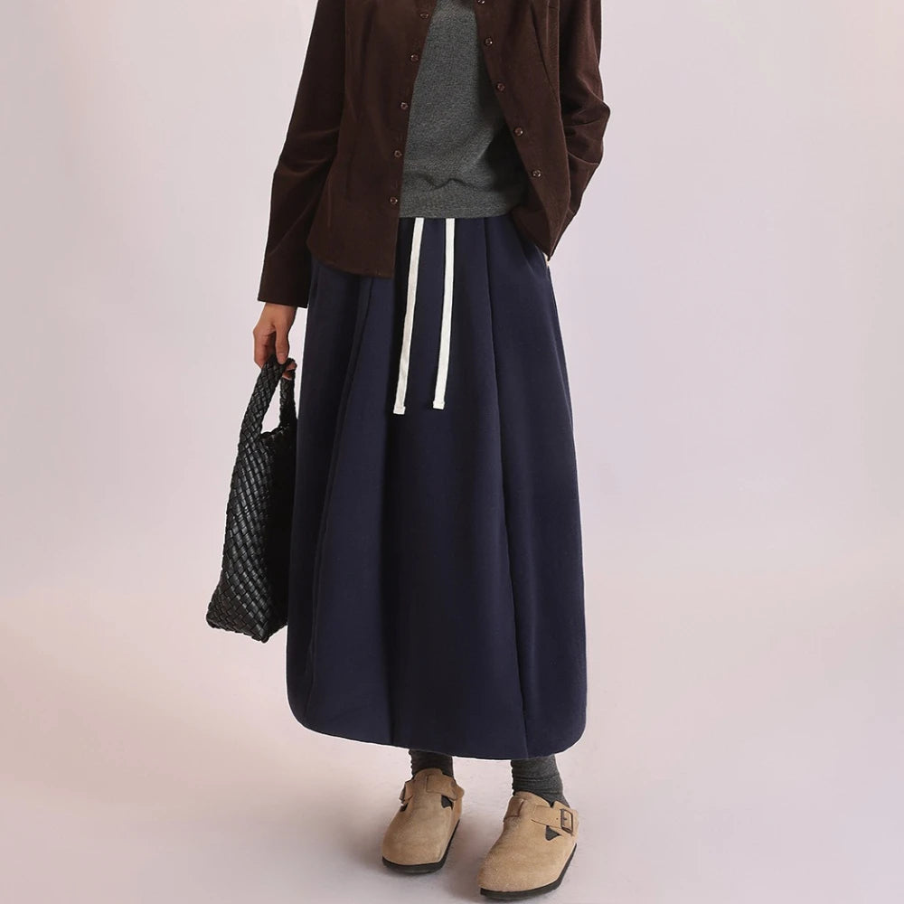 Balloon-Hem Long Skirt