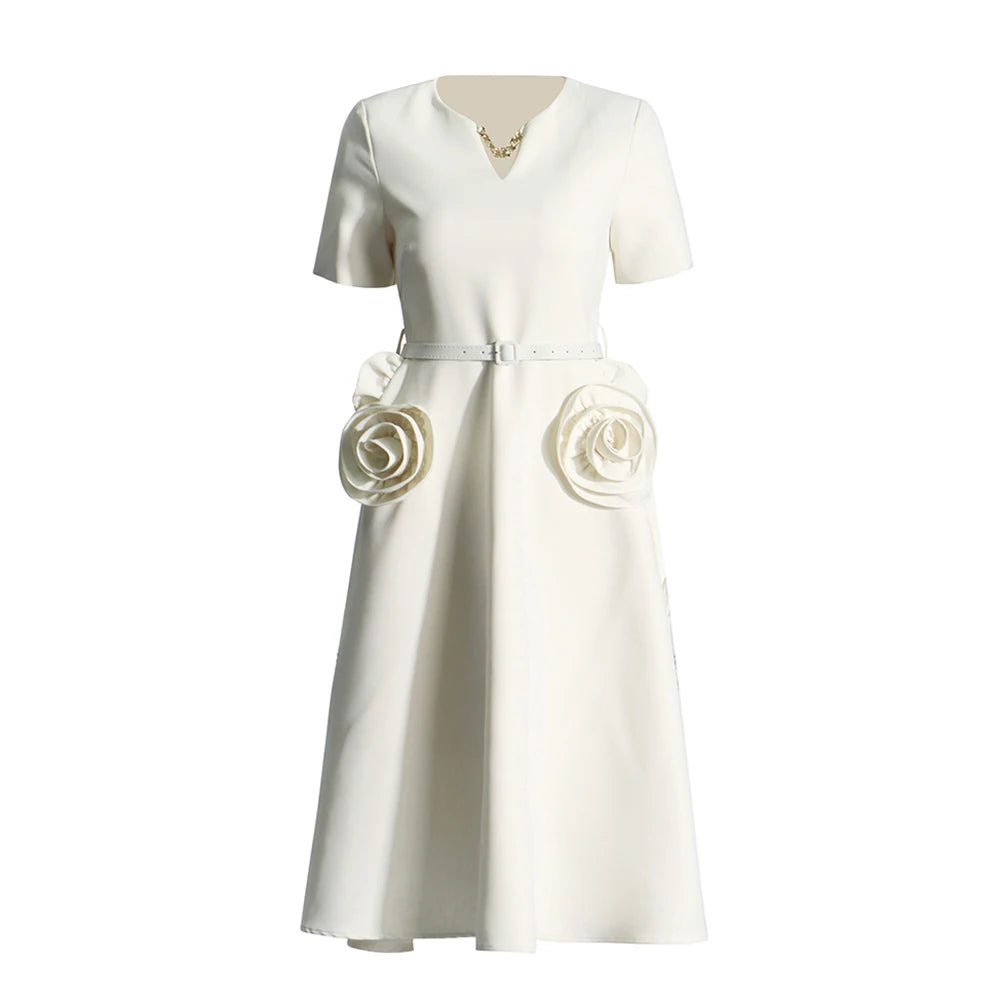 Rosette-Detail Short-Sleeve Dress