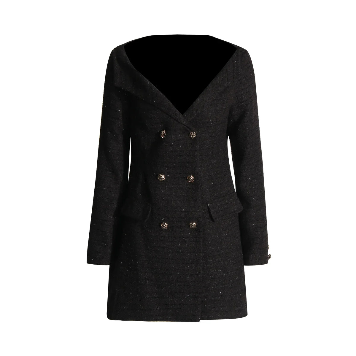 Double-Breasted Long-Sleeve Mini Dress