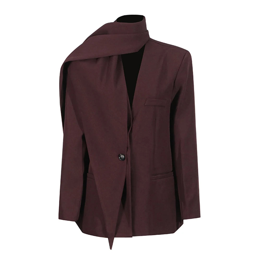 Asymmetric Scarf-Panel Blazer