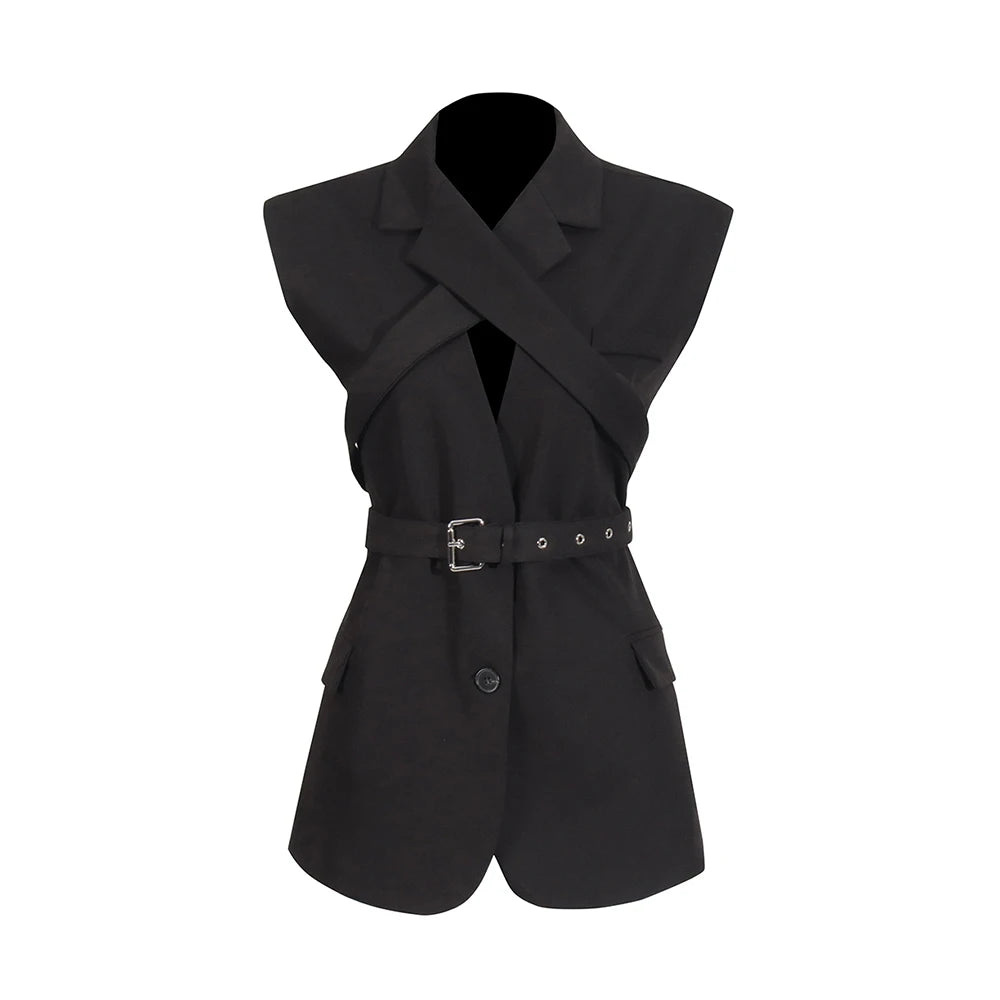 Belted Longline Tailored Vest