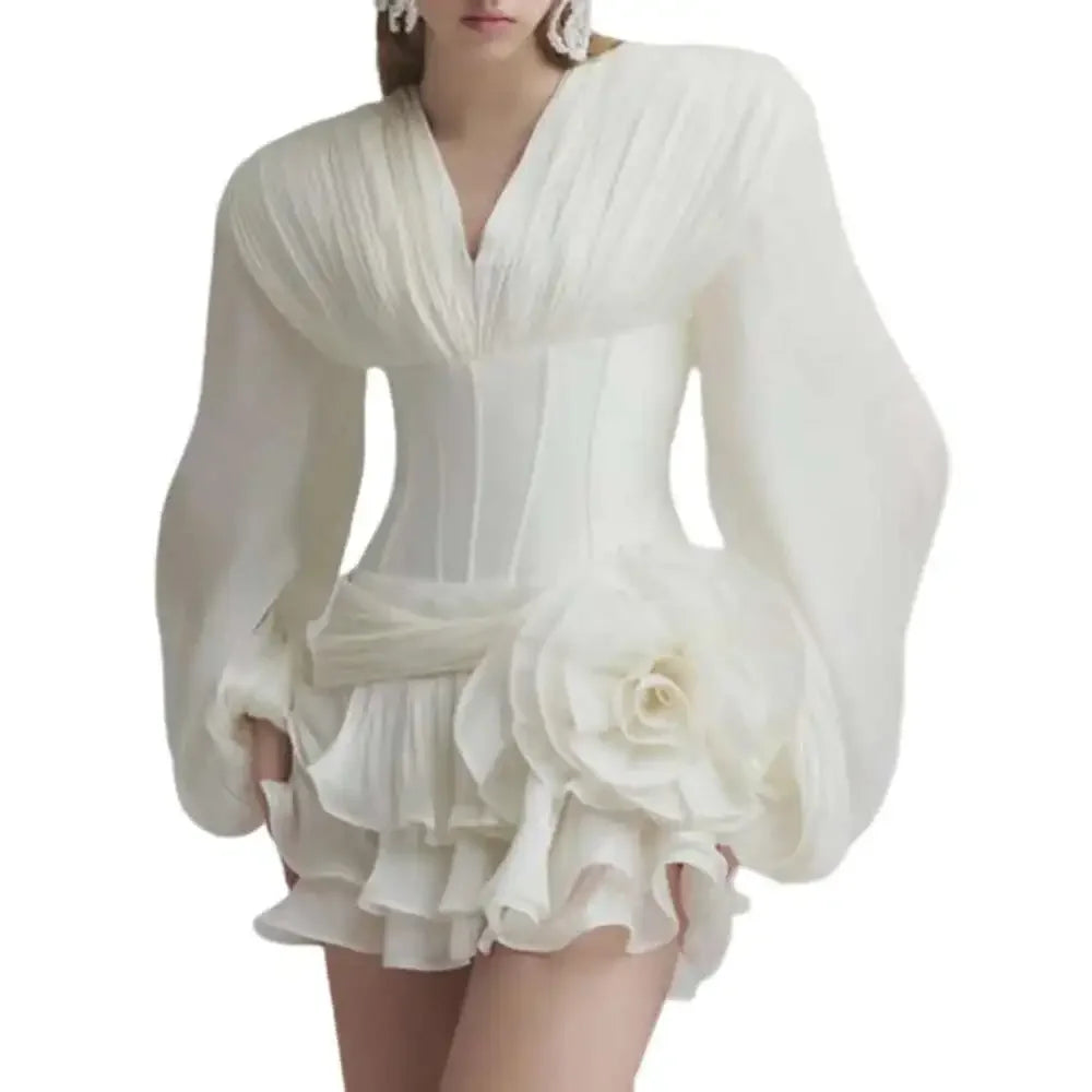 Rosette Ruffled Mini Dress