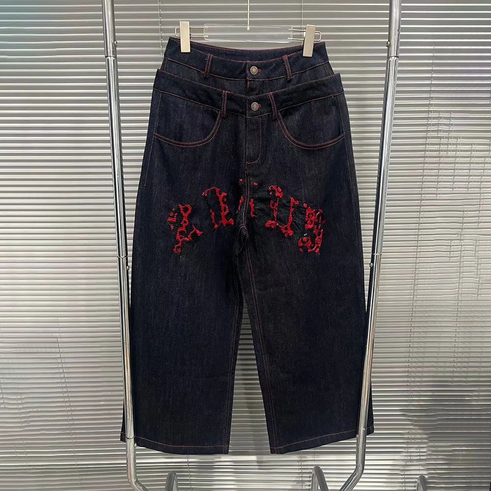 Embroidered Wide-Leg Jeans
