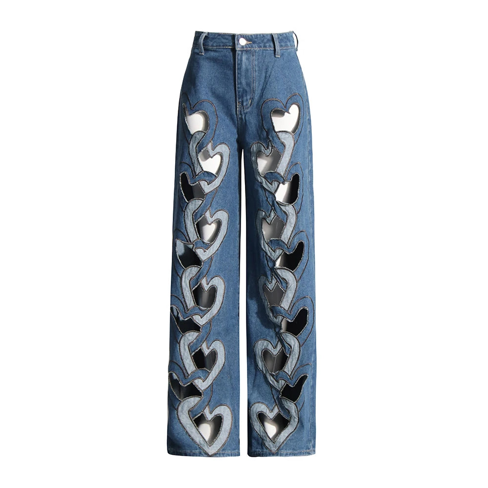Heart-Cutout Wide-Leg Jeans