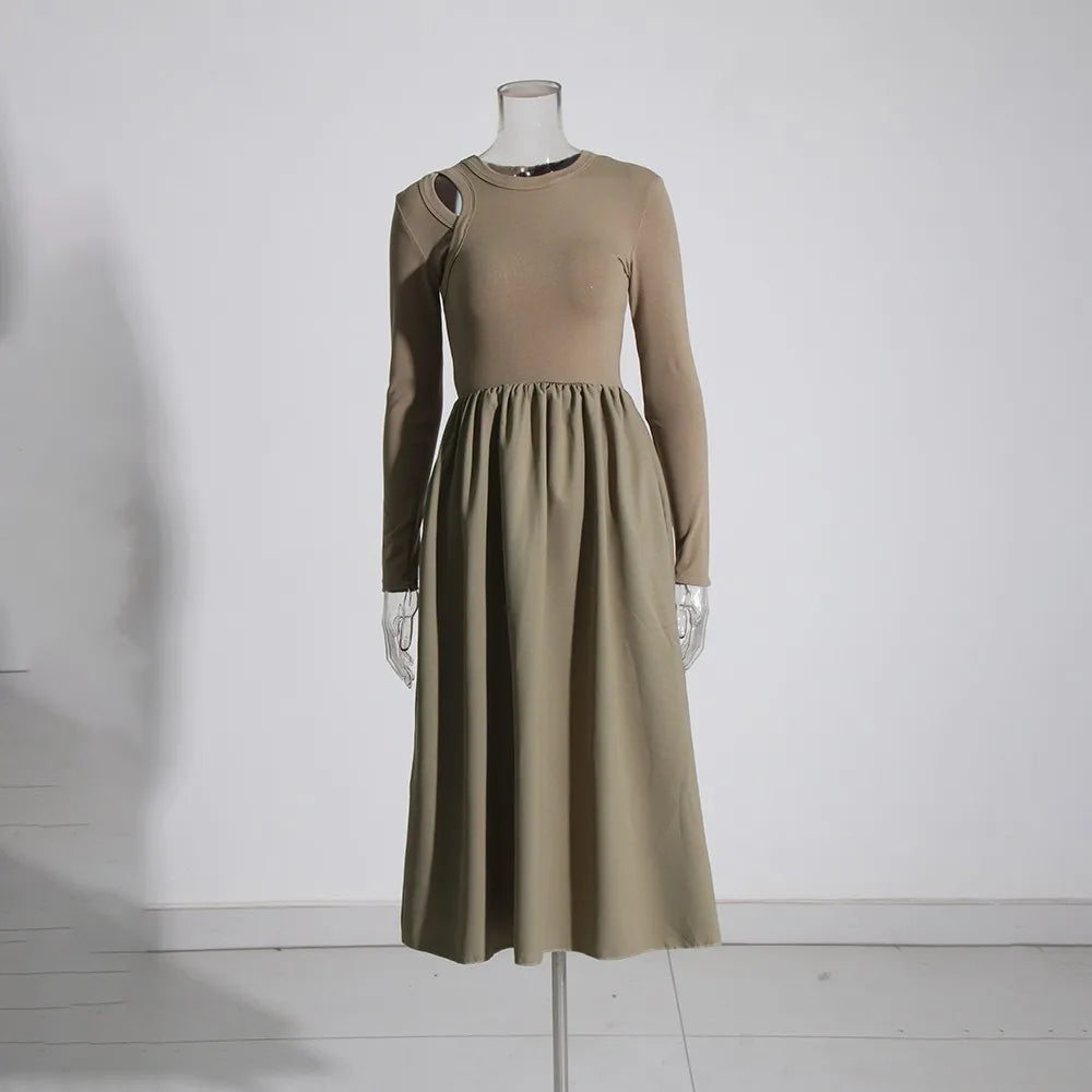 Cutout-Shoulder Gathered Dress