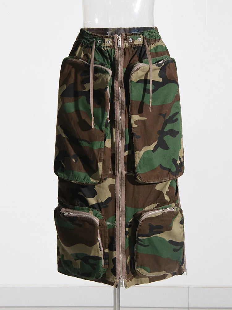 Zip-Front Cargo-Pocket Skirt