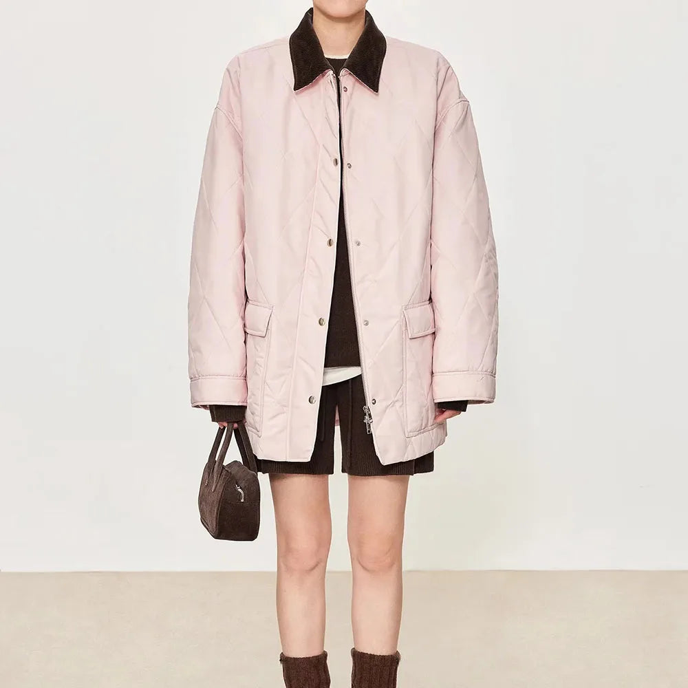 Contrast-Collar Quilted Jacket