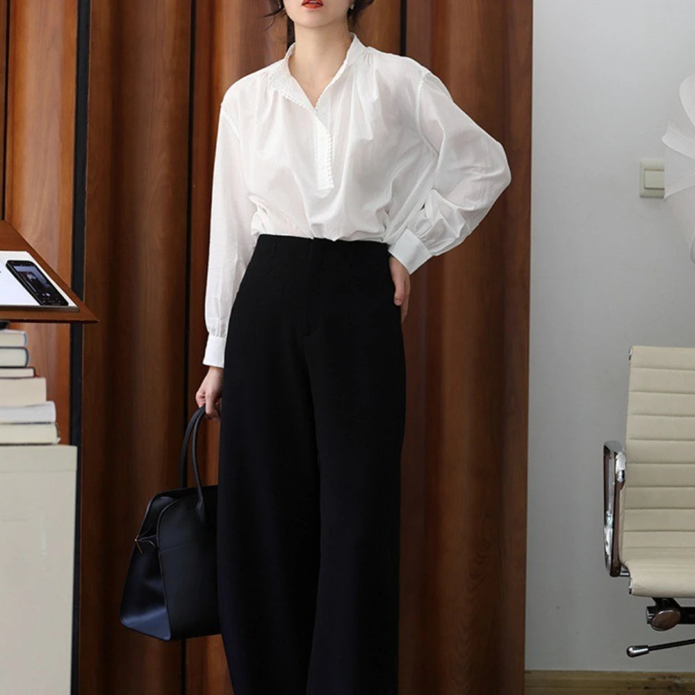 Beaded-Trim Stand-Collar Blouse