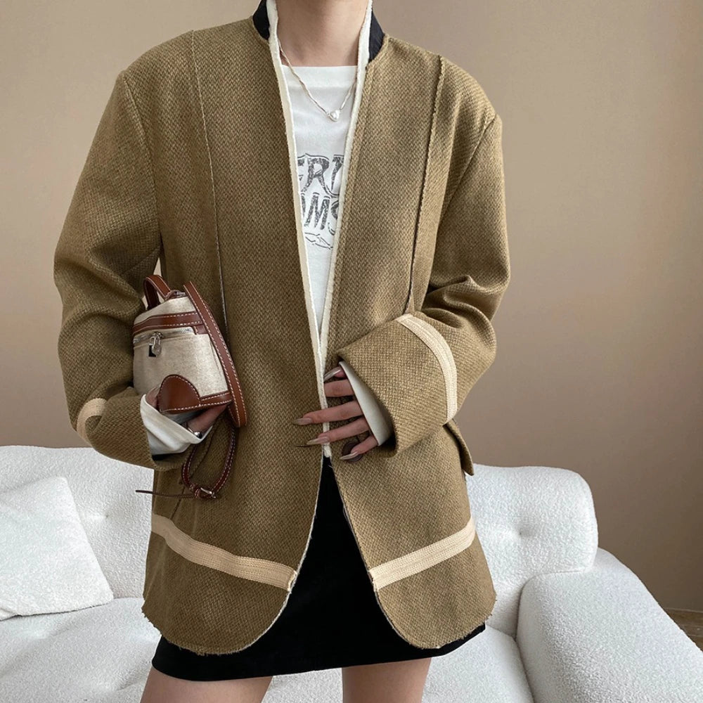 Contrast-Trim Open-Front Jacket