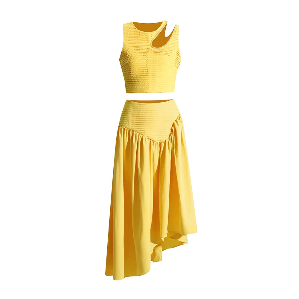 Ruched Cutout Top and Skirt Set
