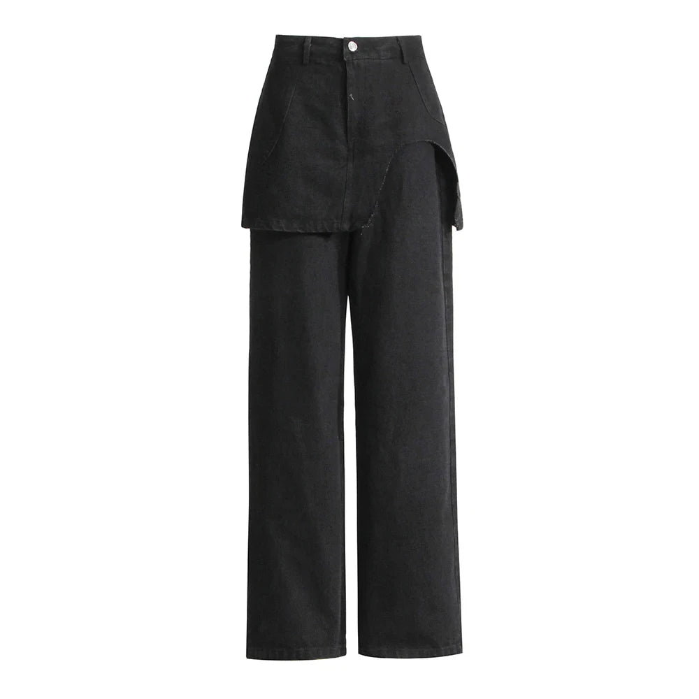 Asymmetric Overlay Wide-Leg Pants