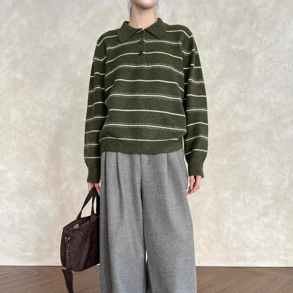 Striped Collared Relaxed Sweater