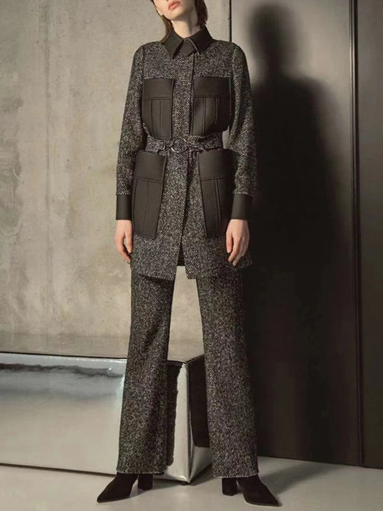 Contrast-Panel Shirt and Pants Set