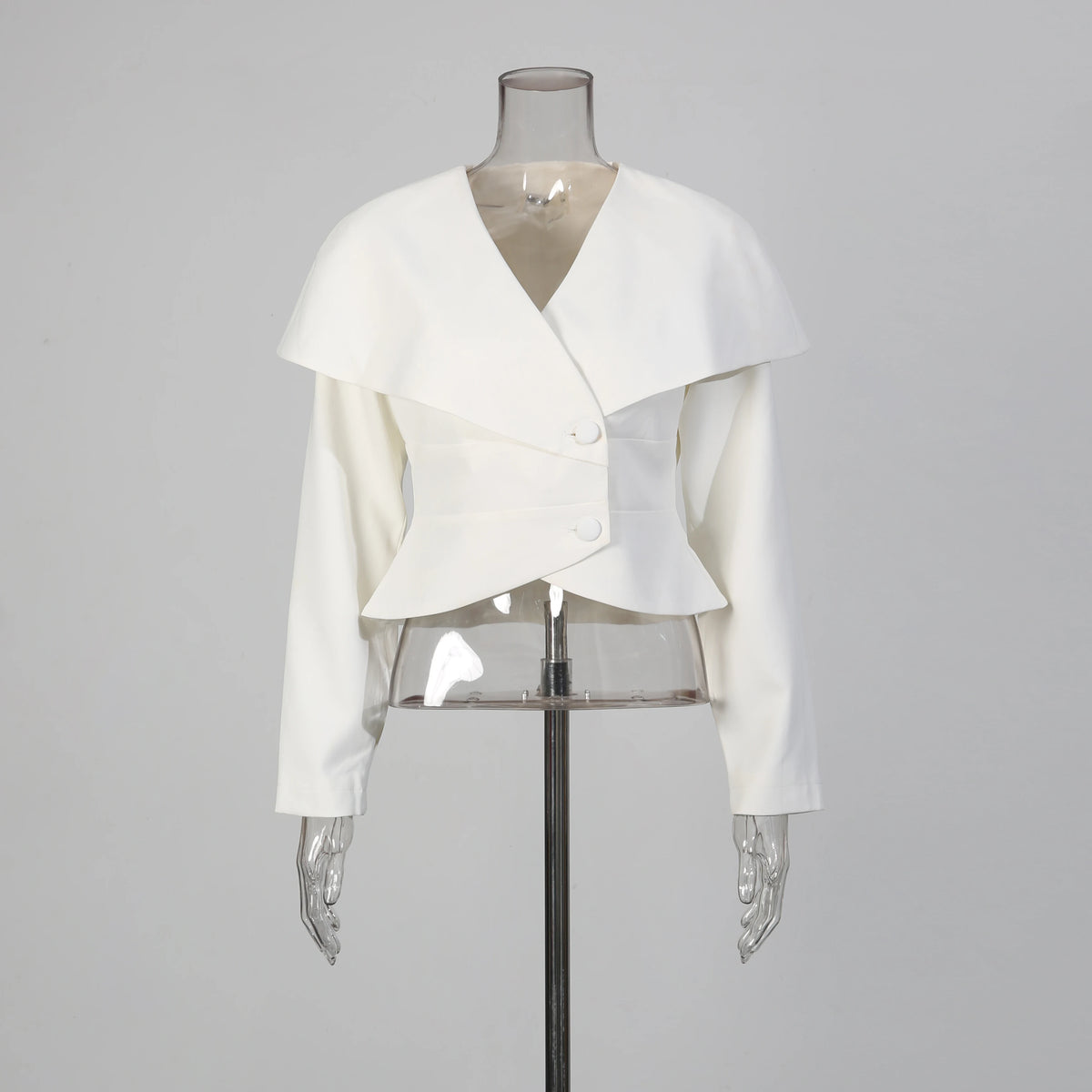 Draped-Collar Peplum Blouse