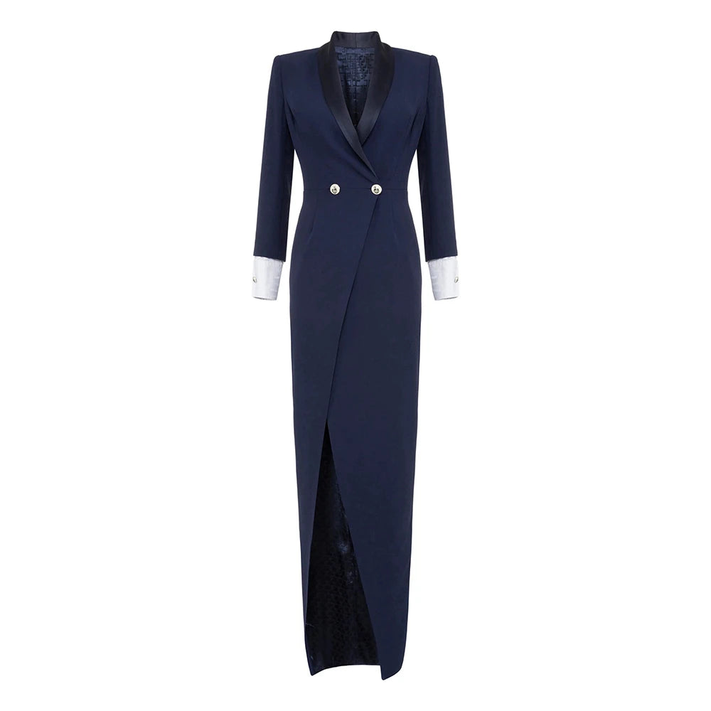 Shawl-Collar Long Blazer Dress