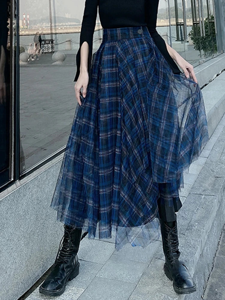 Plaid Layered A-Line Skirt